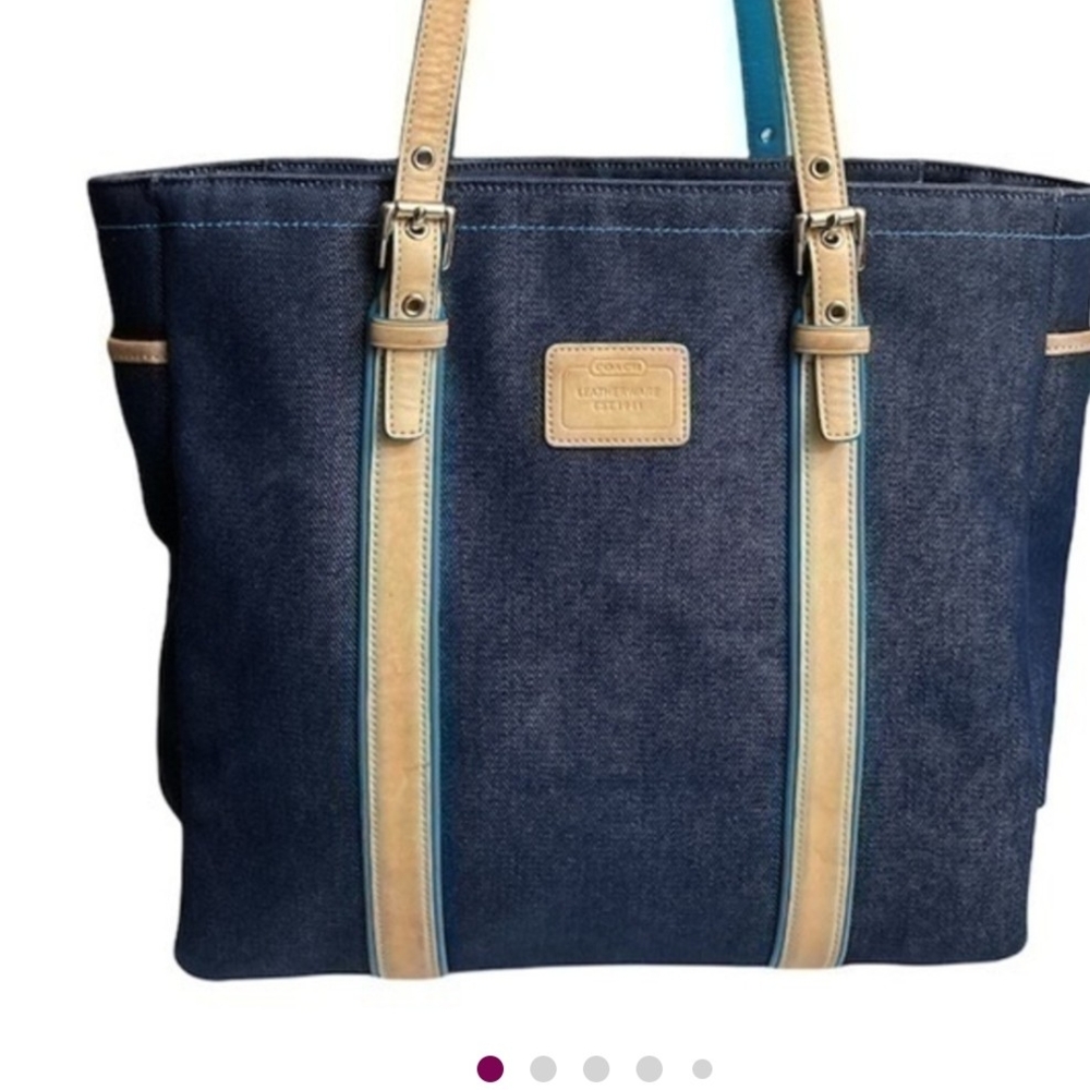 Coach Denim Tote with Tan and Blue Accents
